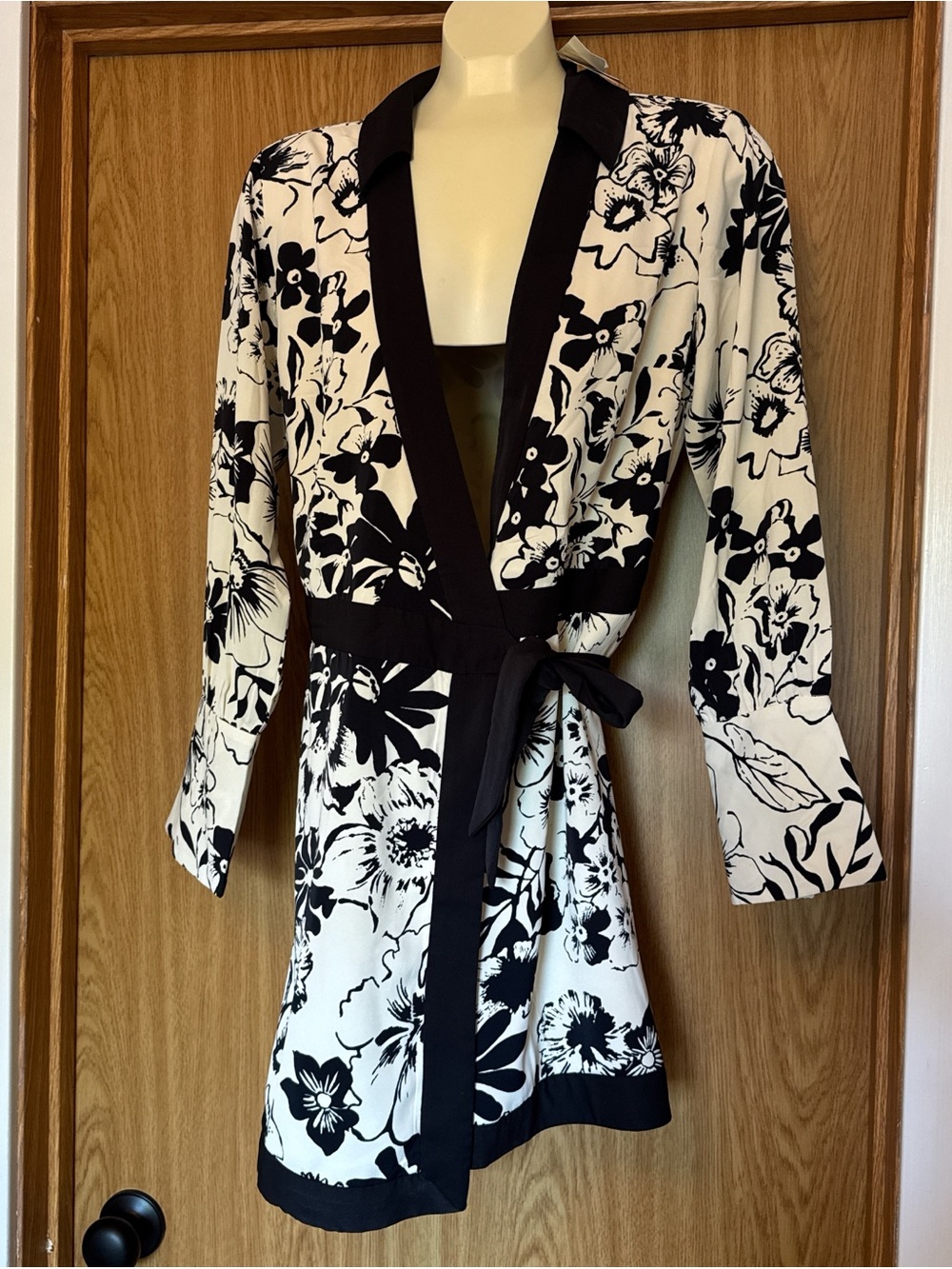 Abercrombie & Fitch Black and White Floral Mini Wrap Dress